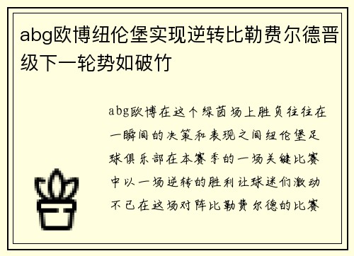 abg欧博纽伦堡实现逆转比勒费尔德晋级下一轮势如破竹